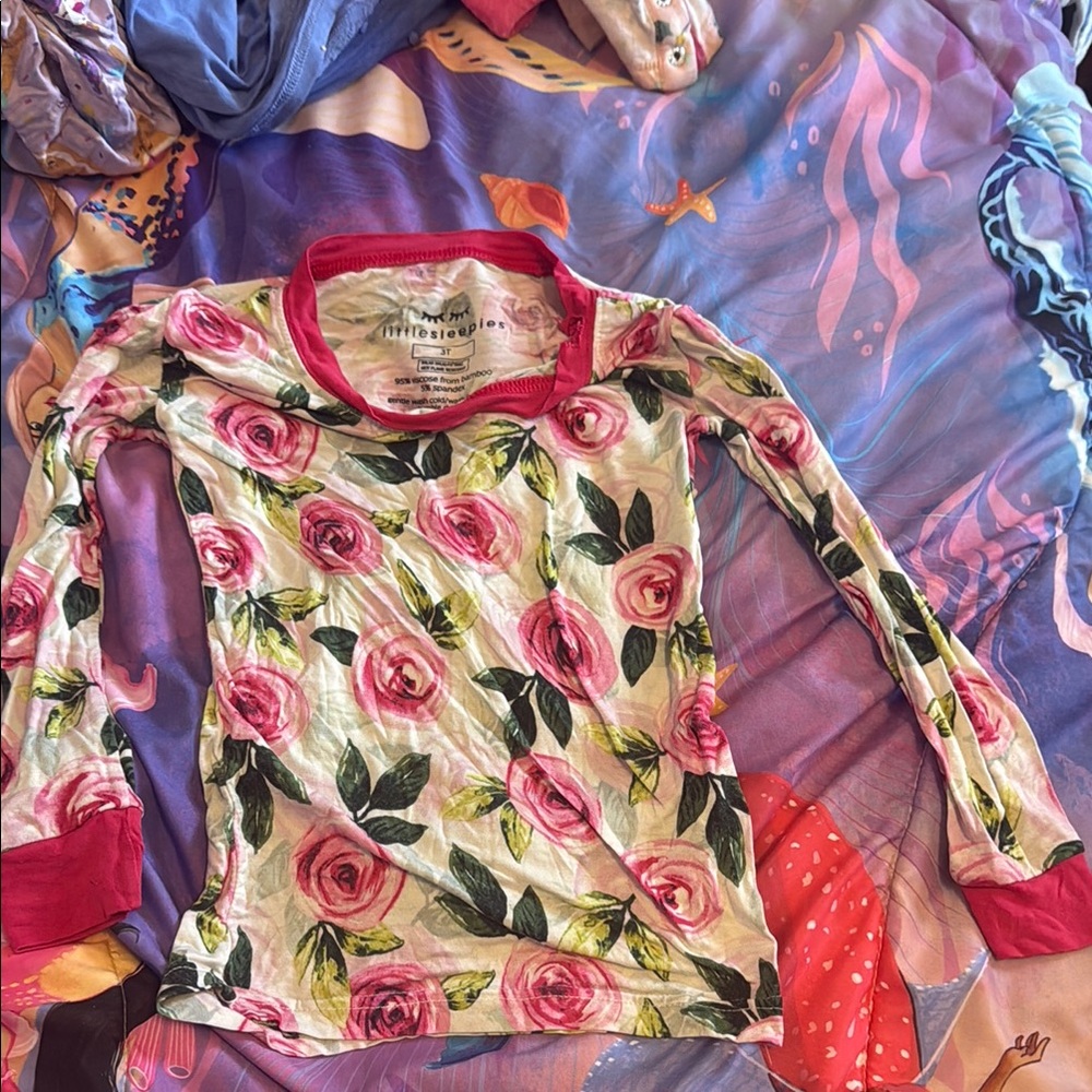 Little Sleepies Red and Green Floral Long Sleeve Tee